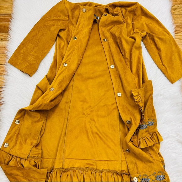 2Kolyory Embroidered Suede Like Dress/Jacket Mustard Color - Picture 5 of 13